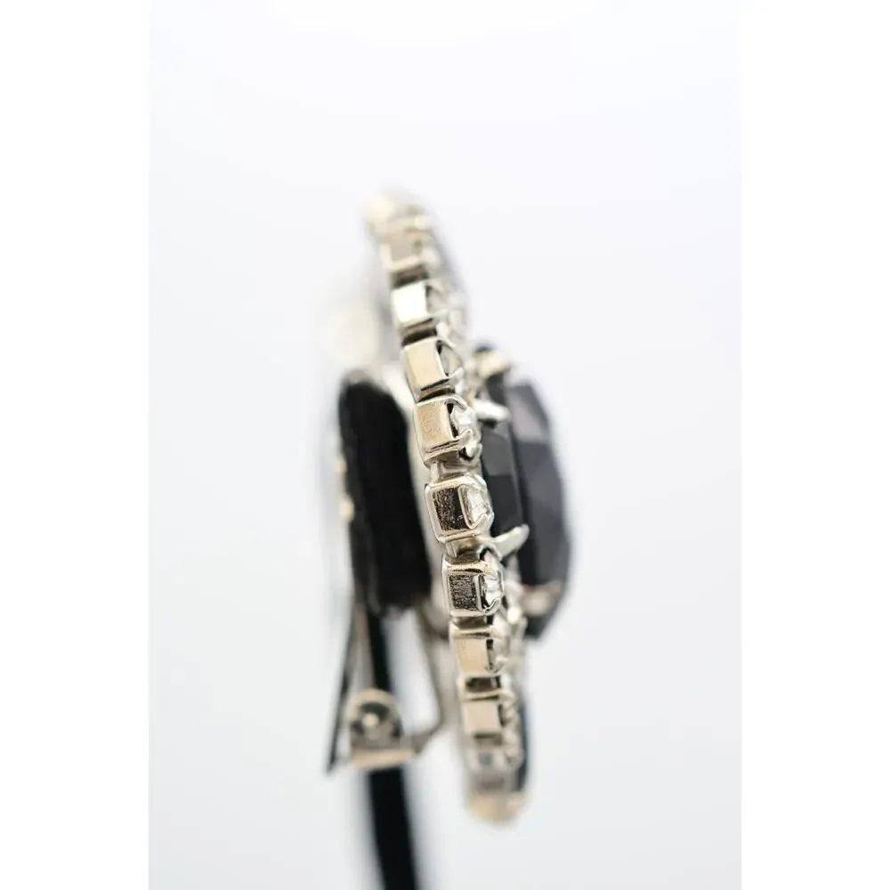 Vintage Black Clear Rhinestone Crystal Cluster Statement Clip On Earrings BinAF